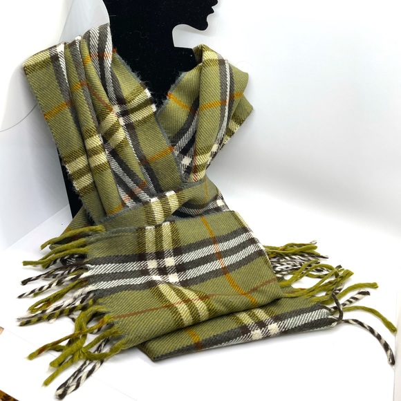 EUC BURBERRYS Unisex vintage olive check wool cashmere scarf - Picture 2 of 5